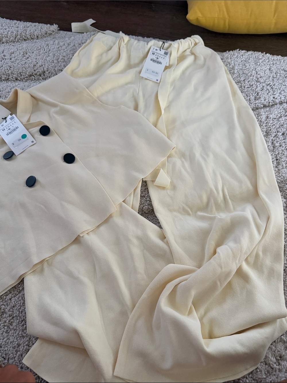 Zara Cream Wide-Leg Pants with Matching Top